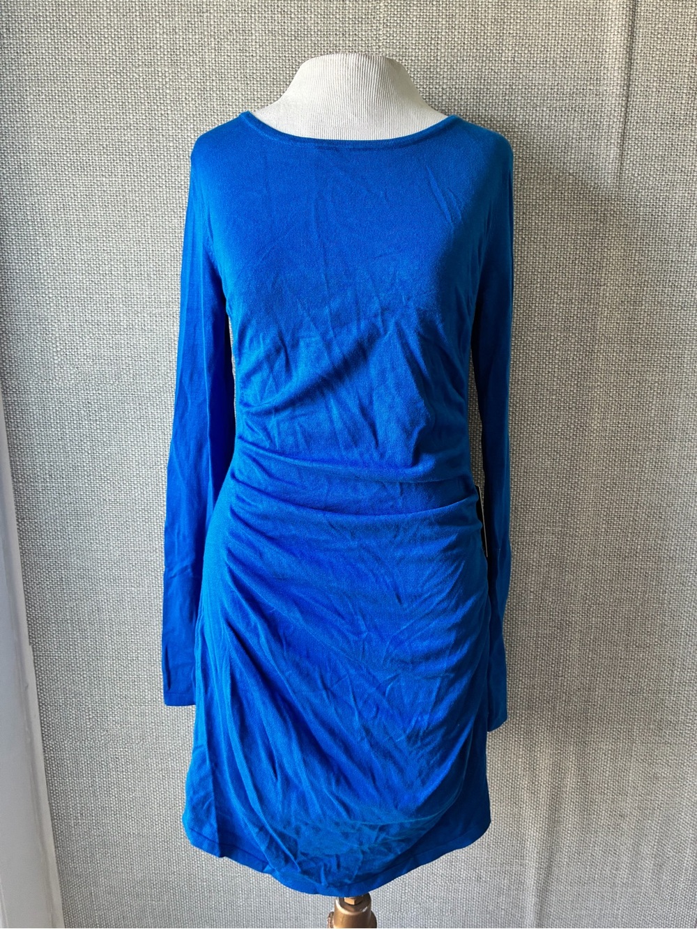 Express Royal Blue Long-Sleeve Ruched Midi Dress